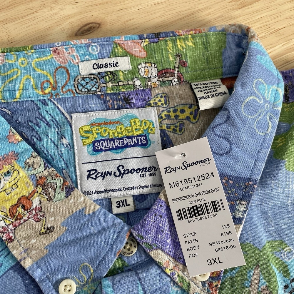 Reyn Spooner Shirt Men's 3XL Spongebob Aloha Hawaiian Camp Shirt Classic NWT - Picture 13 of 14